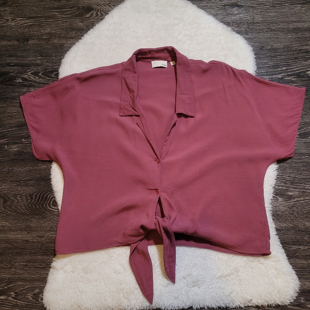 Aritzia Wilfred The Tie Front Cropped Blouse in Dusty Rose Sz M - Picture 2 of 8